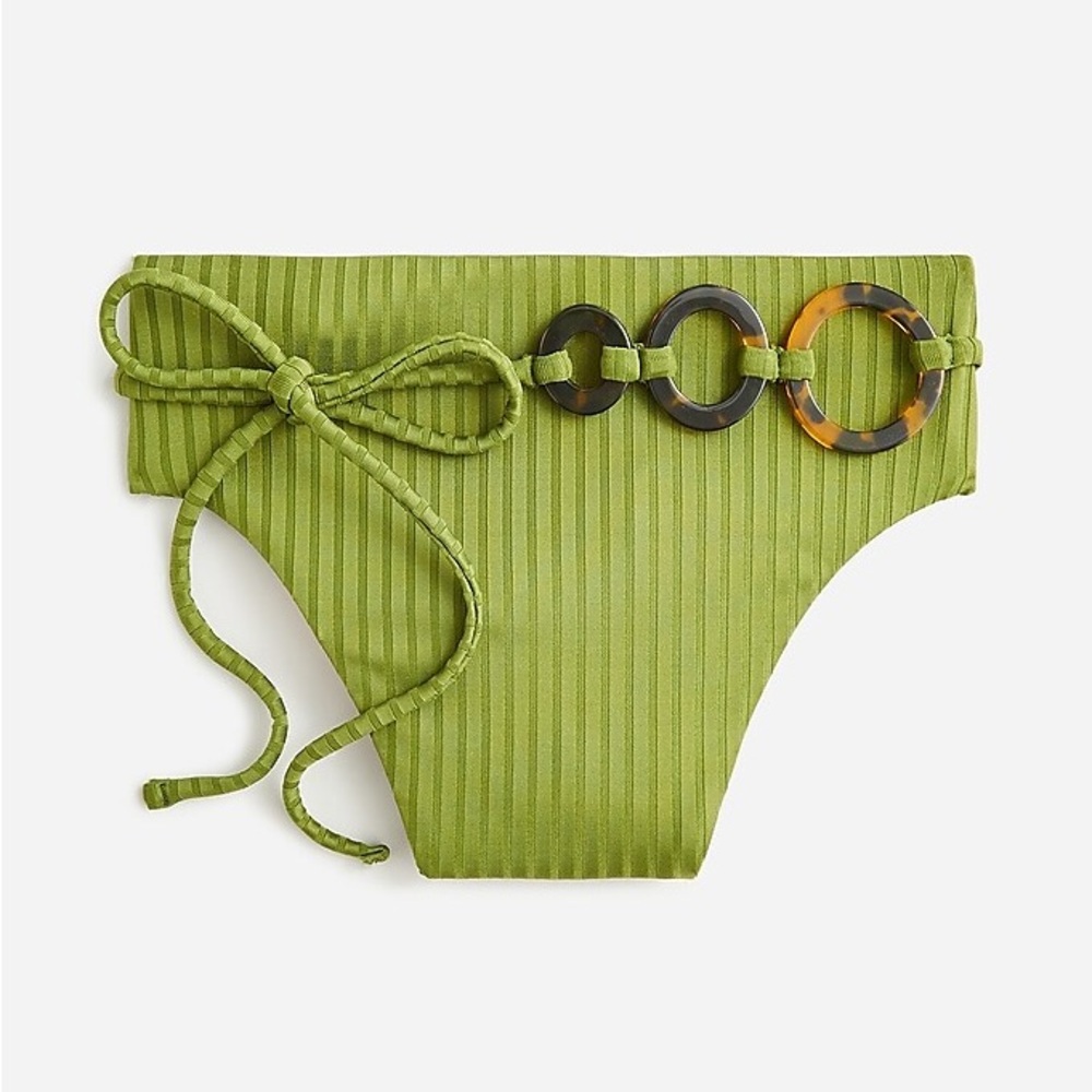 NWT J. Crew Wide-rib High-rise Bikini Bottom Green with Ring Detail